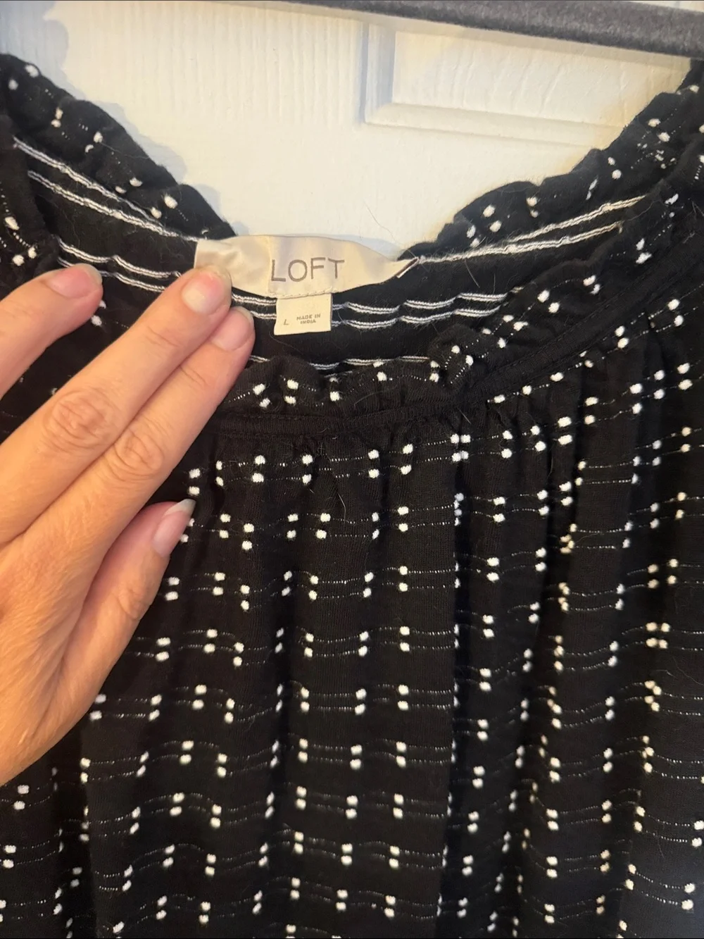 LOFT Black Off-Shoulder Blouse with White Dot Grid